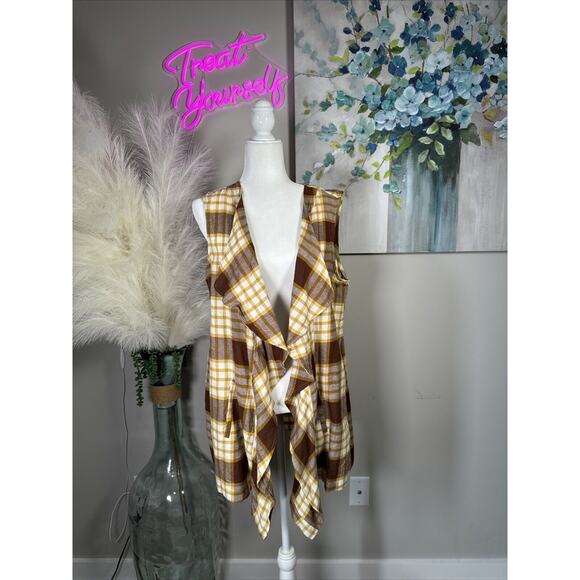 NWT EST. 1946 Flannel Plaid Cardigan Vest Yellow Brown Harvest Dream Size XL - Picture 1 of 9